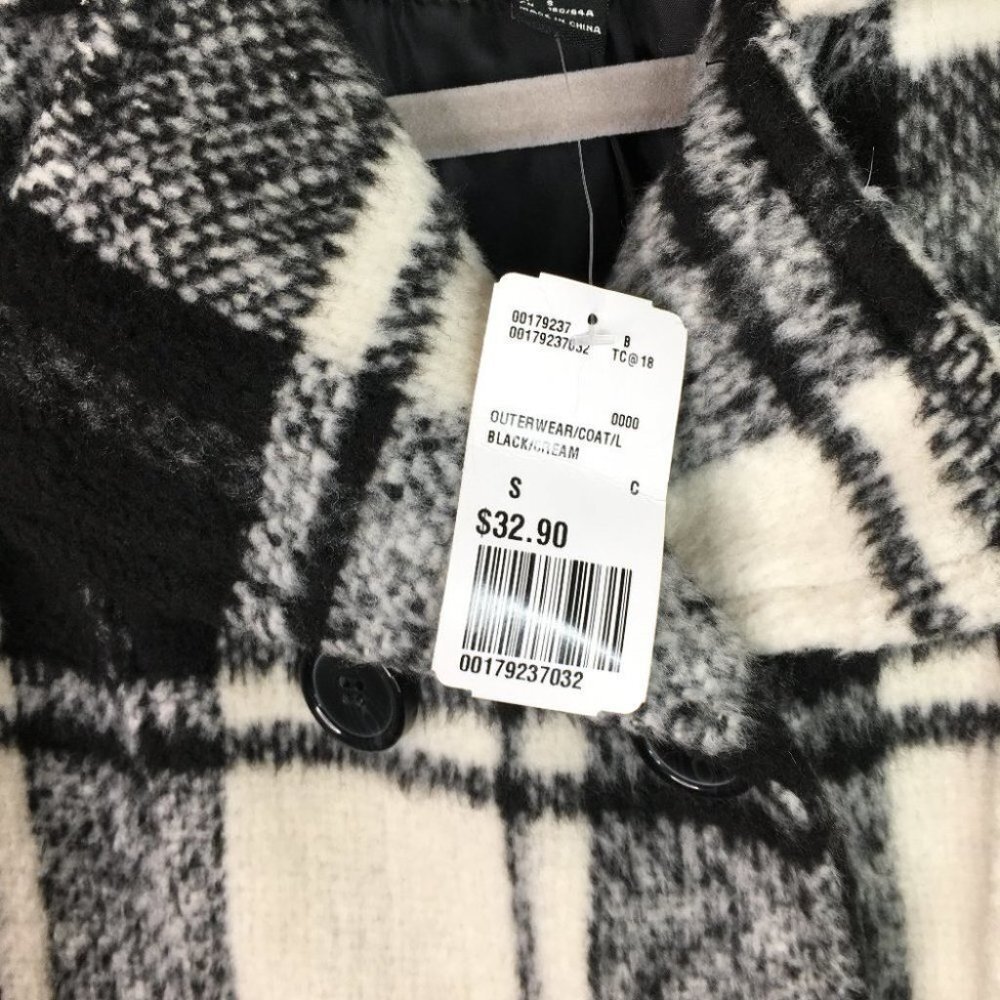 Forever 21 Black and White Plaid Double-Breasted Peacoat - Picture 4 of 10